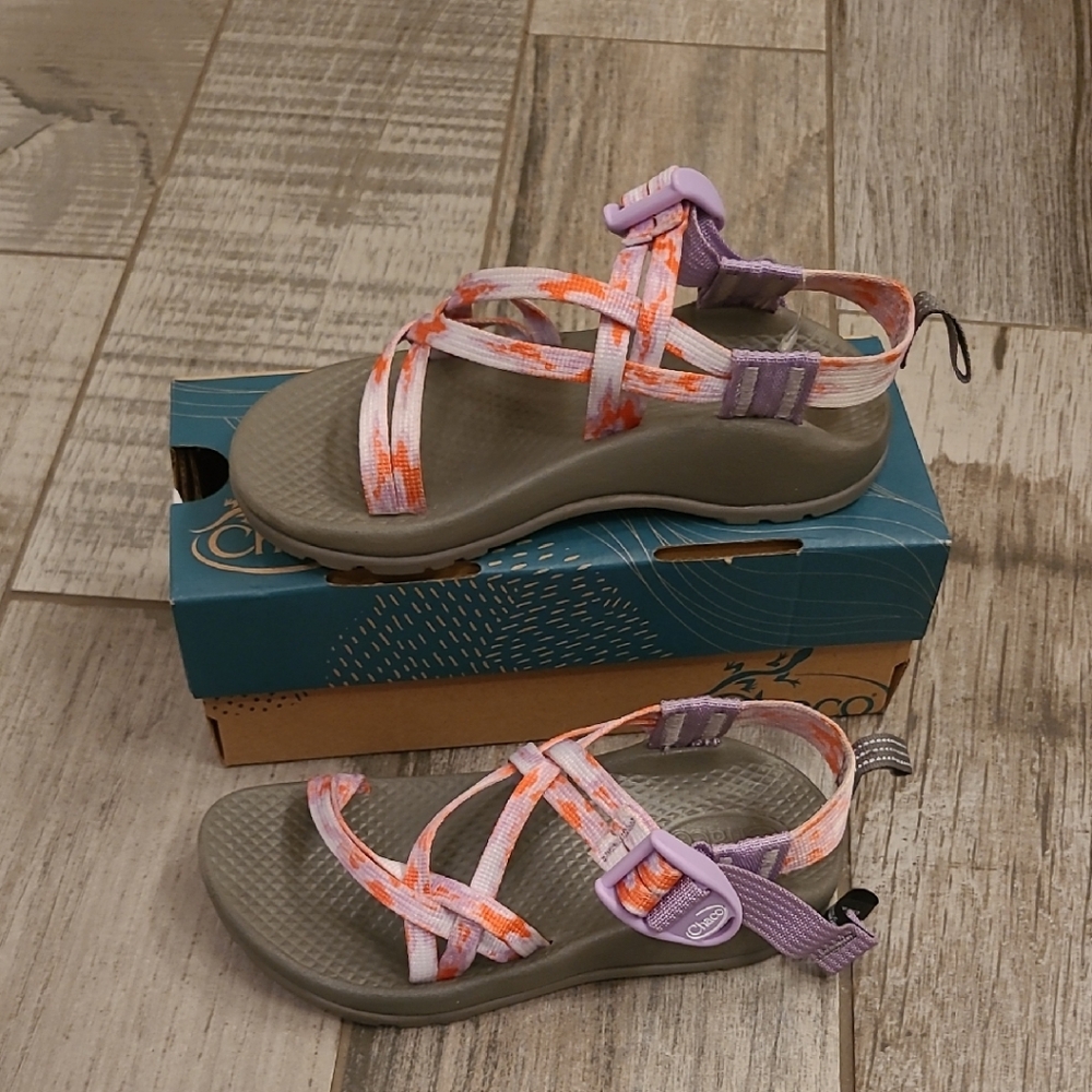 Chaco Girls Sandals - Gray and Purple with Orange Accents